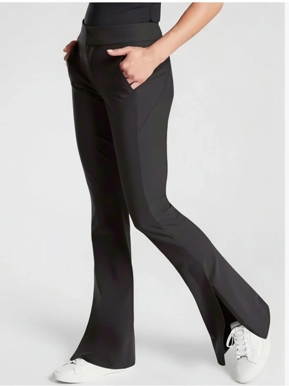 ATHLETA Black Stellar Flare Trouser Women’s 14 Athleisure Convertible Pants NWOT